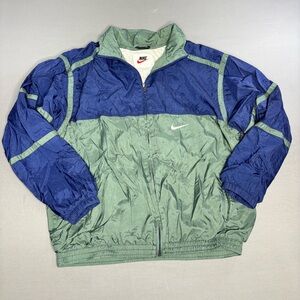 Nike Windbreaker Jacket Men Large Blue Green Full Zip Vintage 90s Swoosh Striped
